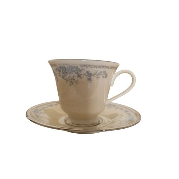 Lenox Reverie Teacup & Saucer Set With Delicate Blue Floral Design & Platinum - Picture 10 of 11